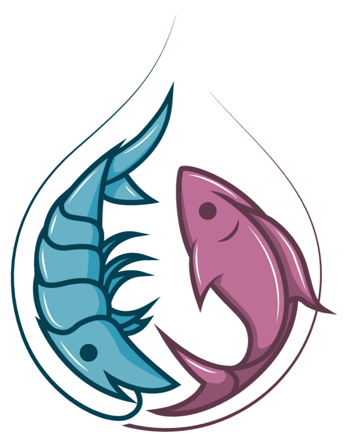 Aquagrow logo featuring a fish and a shrimp in a drop shape